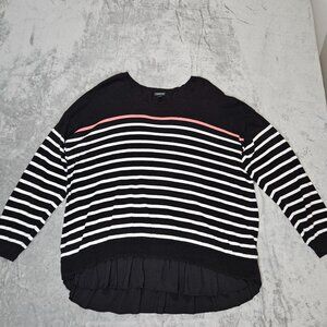 Torrid Sweater Womens 2X Black White Stripe 2Fer Pullover Ruffle Hem Preppy